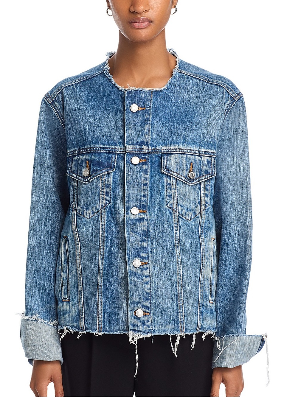 NWOT Re/Done Cutoff Denim Trucker Jacket Mid Fade Women’s Distressed
